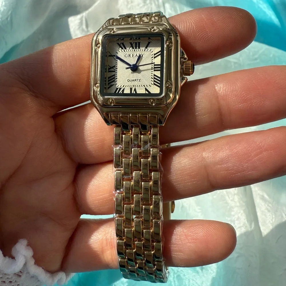 Panthere Classic Rectangle Stainless Steel Gold Watch